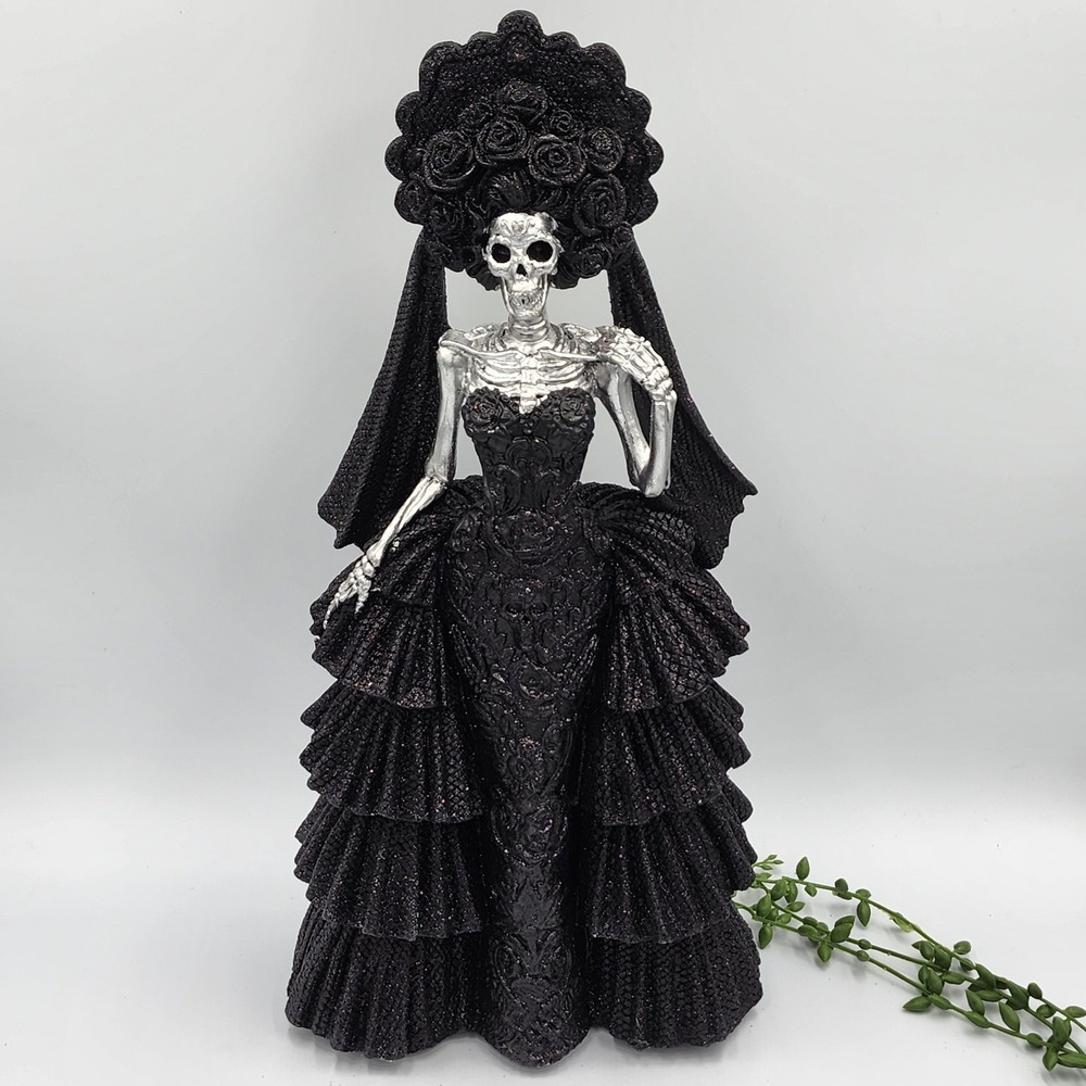 La Calavera Catrina Skeleton Figurine Black Day of the Dead Halloween Resin 16"